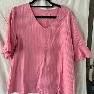 Pink V-Neck Ruffle Sleeve Top
